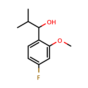 Chemical structure of 1-(4-fluoro-2-methoxyphenyl)-2-methylpropan-1-ol , CAS 2840256-33-7, AChemBlock AD297261