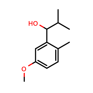 Chemical structure of 1-(5-methoxy-2-methylphenyl)-2-methylpropan-1-ol , CAS 2295083-59-7, AChemBlock AD297262