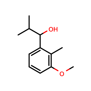 Chemical structure of 1-(3-methoxy-2-methylphenyl)-2-methylpropan-1-ol , CAS 2106696-57-3, AChemBlock AD297265