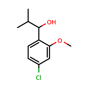 Chemical structure of 1-(4-chloro-2-methoxyphenyl)-2-methylpropan-1-ol , CAS 1603321-77-2, AChemBlock AD297273