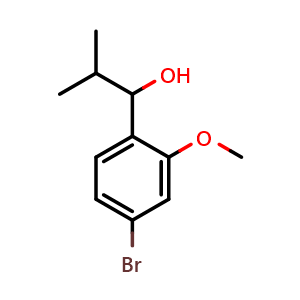 Chemical structure of 1-(4-bromo-2-methoxyphenyl)-2-methylpropan-1-ol , CAS 1603168-05-3, AChemBlock AD297274