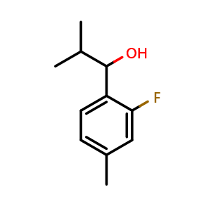 Chemical structure of 1-(2-fluoro-4-methylphenyl)-2-methylpropan-1-ol , CAS 1602455-77-5, AChemBlock AD297277
