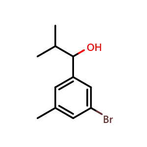 Chemical structure of 1-(3-bromo-5-methylphenyl)-2-methylpropan-1-ol , CAS 1596847-46-9, AChemBlock AD297280