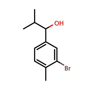 Chemical structure of 1-(3-bromo-4-methylphenyl)-2-methylpropan-1-ol , CAS 1594997-03-1, AChemBlock AD297282