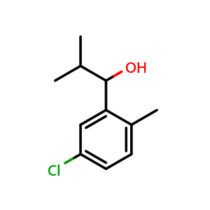 Chemical structure of 1-(5-chloro-2-methylphenyl)-2-methylpropan-1-ol , CAS 1518745-15-7, AChemBlock AD297288