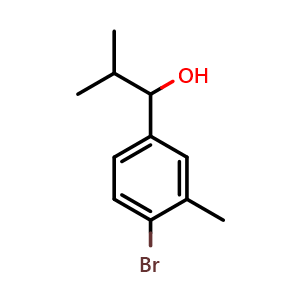 Chemical structure of 1-(4-bromo-3-methylphenyl)-2-methylpropan-1-ol , CAS 1504991-36-9, AChemBlock AD297293