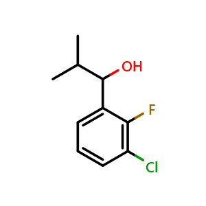Chemical structure of 1-(3-chloro-2-fluorophenyl)-2-methylpropan-1-ol , CAS 1342008-56-3, AChemBlock AD297300