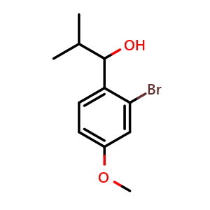 Chemical structure of 1-(2-bromo-4-methoxyphenyl)-2-methylpropan-1-ol , CAS 1251316-93-4, AChemBlock AD297308