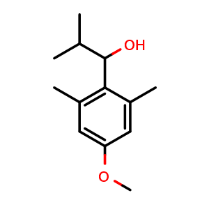 Chemical structure of 1-(4-methoxy-2,6-dimethylphenyl)-2-methylpropan-1-ol , CAS 1216159-43-1, AChemBlock AD297314