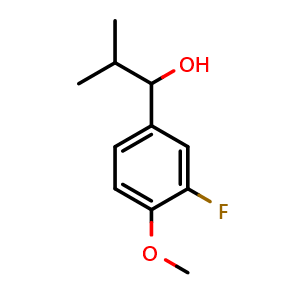 Chemical structure of 1-(3-fluoro-4-methoxyphenyl)-2-methylpropan-1-ol , CAS 1216050-34-8, AChemBlock AD297315