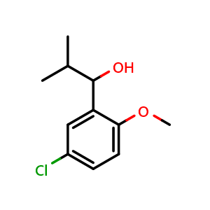 Chemical structure of 1-(5-chloro-2-methoxyphenyl)-2-methylpropan-1-ol , CAS 1216041-48-3, AChemBlock AD297316