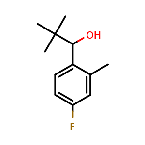 Chemical structure of 1-(4-fluoro-2-methylphenyl)-2,2-dimethylpropan-1-ol , CAS 1344376-91-5, AChemBlock AD297320