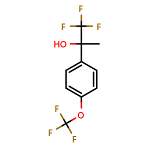 Chemical structure of 1,1,1-trifluoro-2-(4-(trifluoromethoxy)phenyl)propan-2-ol , CAS 1282713-80-7, AChemBlock AD297339