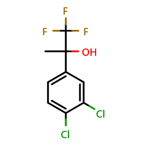 Chemical structure of 2-(3,4-dichlorophenyl)-1,1,1-trifluoropropan-2-ol , CAS 1247697-01-3, AChemBlock AD297346