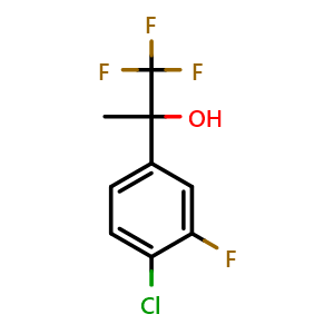 Chemical structure of 2-(4-chloro-3-fluorophenyl)-1,1,1-trifluoropropan-2-ol , CAS 2918960-45-7, AChemBlock AD297350