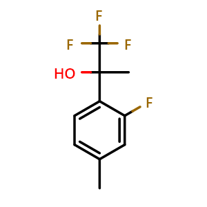 Chemical structure of 1,1,1-trifluoro-2-(2-fluoro-4-methylphenyl)propan-2-ol , CAS 1547138-62-4, AChemBlock AD297352