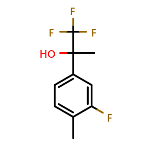 Chemical structure of 1,1,1-trifluoro-2-(3-fluoro-4-methylphenyl)propan-2-ol , CAS 1517898-18-8, AChemBlock AD297353