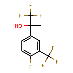 Chemical structure of 1,1,1-trifluoro-2-(4-fluoro-3-(trifluoromethyl)phenyl)propan-2-ol , CAS 2918966-77-3, AChemBlock AD297358