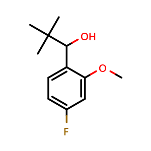 Chemical structure of 1-(4-fluoro-2-methoxyphenyl)-2,2-dimethylpropan-1-ol , CAS 2832715-71-4, AChemBlock AD297384