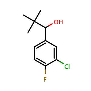 Chemical structure of 1-(3-chloro-4-fluorophenyl)-2,2-dimethylpropan-1-ol , CAS 1342432-90-9, AChemBlock AD297387
