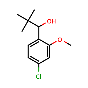 Chemical structure of 1-(4-chloro-2-methoxyphenyl)-2,2-dimethylpropan-1-ol , CAS 1599381-74-4, AChemBlock AD297394