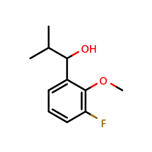 Chemical structure of 1-(3-fluoro-2-methoxyphenyl)-2-methylpropan-1-ol , CAS 2918962-88-4, AChemBlock AD297404