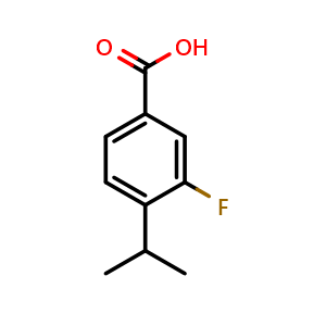 Chemical structure of 3-fluoro-4-isopropylbenzoic acid , CAS 1341723-26-9, AChemBlock AD297419