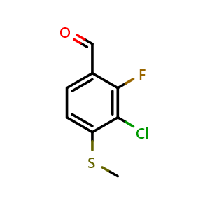 Chemical structure of 3-chloro-2-fluoro-4-(methylthio)benzaldehyde , CAS 2921852-53-9, AChemBlock AD297426