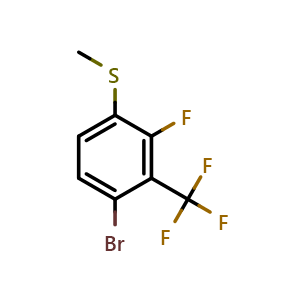 Chemical structure of (4-bromo-2-fluoro-3-(trifluoromethyl)phenyl)(methyl)sulfane , CAS 159329-02-9, AChemBlock AD297429