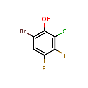 Chemical structure of 6-bromo-2-chloro-3,4-difluorophenol , CAS 1782658-33-6, AChemBlock AD297435
