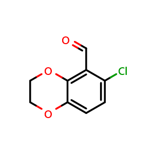 Chemical structure of 6-chloro-2,3-dihydrobenzo[b][1,4]dioxine-5-carbaldehyde , CAS 1785457-49-9, AChemBlock AD297473