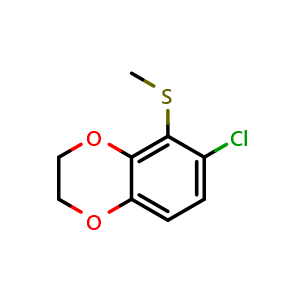 Chemical structure of 6-chloro-5-(methylthio)-2,3-dihydrobenzo[b][1,4]dioxine , CAS 2969468-64-0, AChemBlock AD297477
