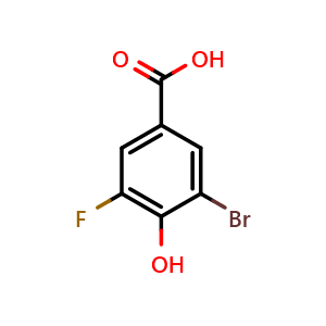 Chemical structure of 3-bromo-5-fluoro-4-hydroxybenzoic acid , CAS 1781774-76-2, AChemBlock AD297496