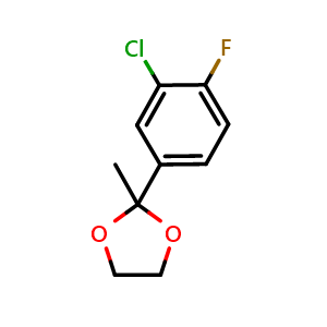 Chemical structure of 2-(3-chloro-4-fluorophenyl)-2-methyl-1,3-dioxolane , CAS 2921855-51-6, AChemBlock AD297499