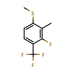 Chemical structure of (3-fluoro-2-methyl-4-(trifluoromethyl)phenyl)(methyl)sulfane , CAS 2710723-93-4, AChemBlock AD297500