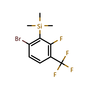 Chemical structure of (6-bromo-2-fluoro-3-(trifluoromethyl)phenyl)trimethylsilane , CAS 2969341-06-6, AChemBlock AD297501