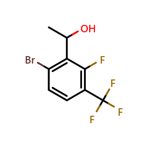 Chemical structure of 1-(6-bromo-2-fluoro-3-(trifluoromethyl)phenyl)ethanol , CAS 2428519-44-0, AChemBlock AD297502