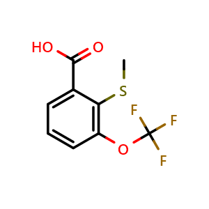 Chemical structure of 2-(methylthio)-3-(trifluoromethoxy)benzoic acid , CAS 2921739-10-6, AChemBlock AD297505