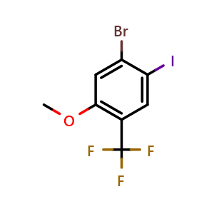 Chemical structure of 1-bromo-2-iodo-5-methoxy-4-(trifluoromethyl)benzene , CAS 2385224-52-0, AChemBlock AD297513