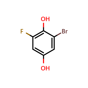 Chemical structure of 2-bromo-6-fluorobenzene-1,4-diol , CAS 1785629-36-8, AChemBlock AD297524