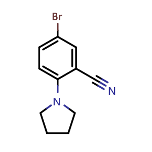 Chemical structure of 5-Bromo-2-(pyrrolidin-1-yl)benzonitrile , CAS 876918-66-0, AChemBlock AD297525
