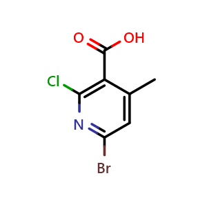 Chemical structure of 6-bromo-2-chloro-4-methylnicotinic acid , CAS 1256834-33-9, AChemBlock AD297546