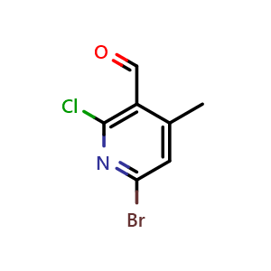 Chemical structure of 6-bromo-2-chloro-4-methylnicotinaldehyde , CAS 2969372-65-2, AChemBlock AD297547