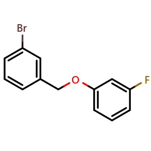 Chemical structure of 1-bromo-3-((3-fluorophenoxy)methyl)benzene , CAS 1249141-16-9, AChemBlock AD297556