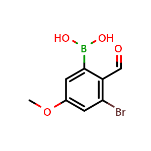 Chemical structure of 3-Bromo-2-formyl-5-methoxyphenylboronic acid , CAS 928048-15-1, AChemBlock AD297559