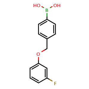 Chemical structure of (4-((3-fluorophenoxy)methyl)phenyl)boronic acid , CAS 1332648-80-2, AChemBlock AD297564