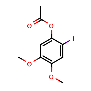 Chemical structure of 2-iodo-4,5-dimethoxyphenyl acetate , CAS 67467-11-2, AChemBlock AD297585