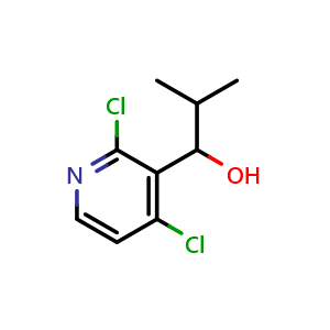 Chemical structure of 1-(2,4-dichloropyridin-3-yl)-2-methylpropan-1-ol , CAS 1260535-71-4, AChemBlock AD297591