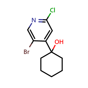 Chemical structure of 1-(5-bromo-2-chloropyridin-4-yl)cyclohexanol , CAS 2921879-58-3, AChemBlock AD297597