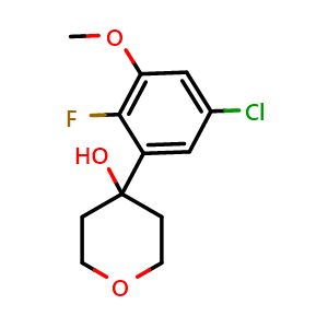 Chemical structure of 4-(5-chloro-2-fluoro-3-methoxyphenyl)tetrahydro-2H-pyran-4-ol , CAS 2921693-57-2, AChemBlock AD297601